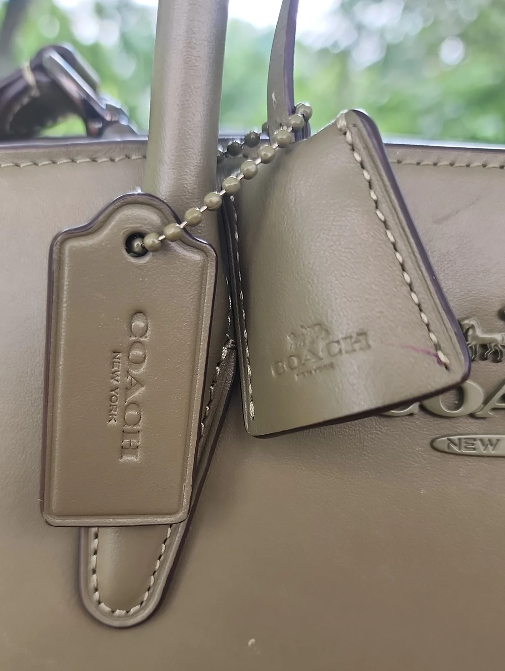 Coach Andrea Carryall Bag Leather Military Green Satchel Crossbody CP081